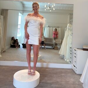 UNTAMED PETALS Audrina White Feathered Mini Dress